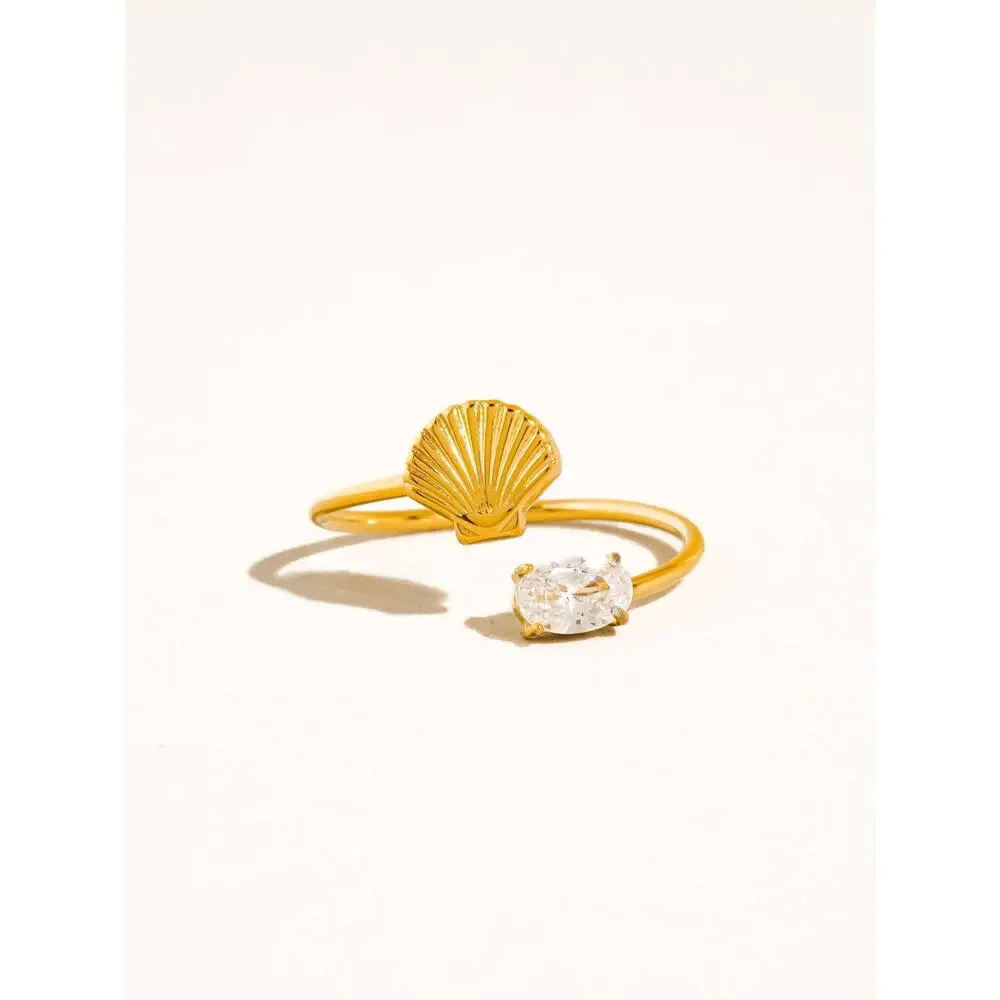 Lumirae 18K Gold Non-Tarnish Shell CZ Open Ring